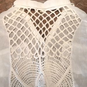 Dylan lightweight button up long sleeve crocheted open back women’s shirt